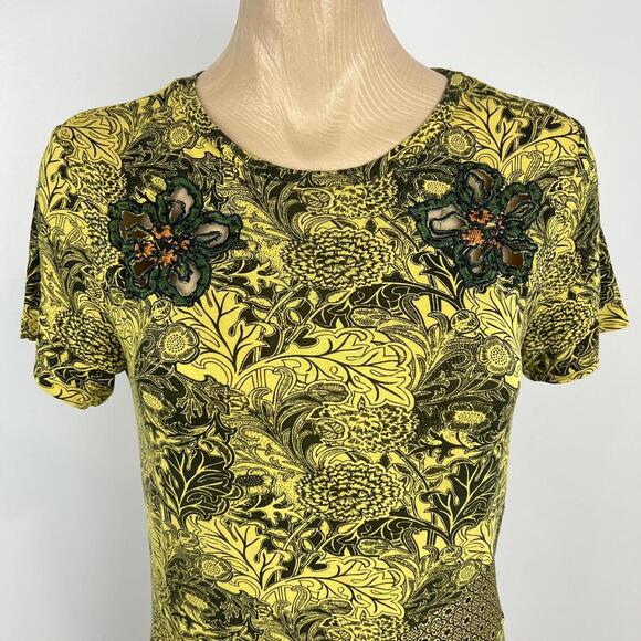 Desigual Women's Small Duna Yellow Floral Print Midi Short Sleeve Dress Cut Out - Picture 10 of 13